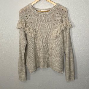 JUNE & HUDSON Sweater with Fringe Detail | Beige | Large